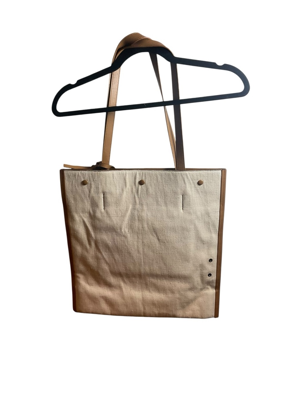 Cream Canvas Tote with Tan Leather Trim and Tag - Picture 5 of 13
